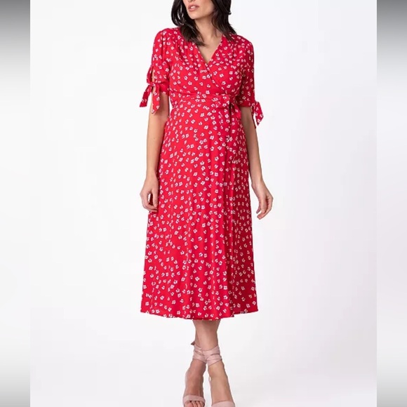 Seraphine Red Floral Midi Dress NWT Size 2 Petite - Picture 1 of 6